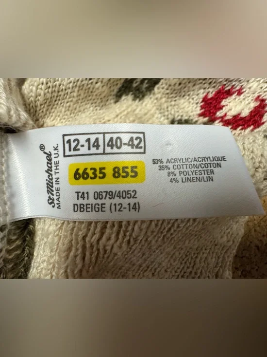 St Michael Vintage Floral Knit Cardigan Beige Cottagecore sweater UK 12/14 A4 - Picture 9 of 10